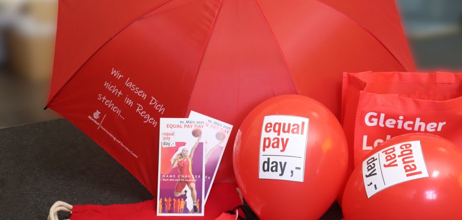 Schirm und Luftballons zum Equal Pay Day