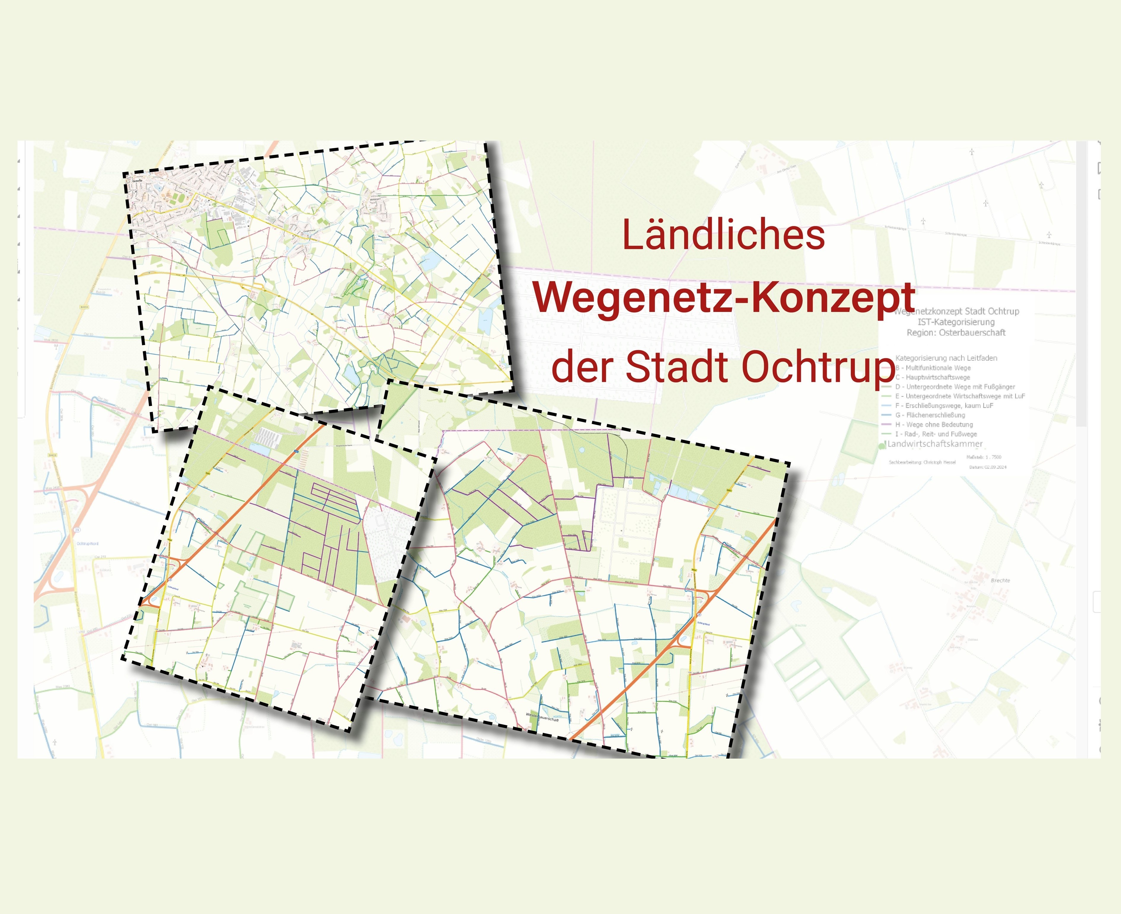 Sie sehen: Wegekarten mit der Überschrift: "Ländliches Wegenetz-Konzept der Stadt Ochtrup"