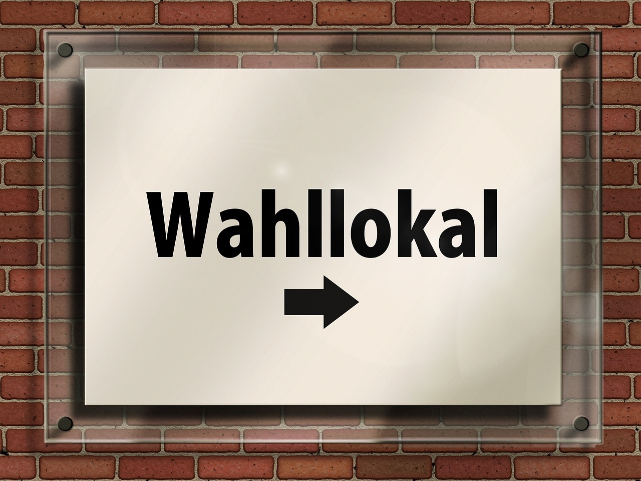 Sie sehen: ein Schild mit der Aufschrift "Wahllokal"